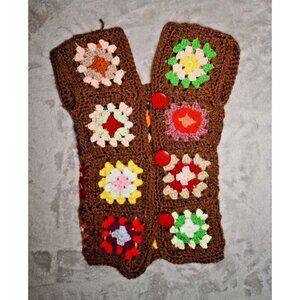 Handmade Crochet Granny Square Kids Vest -Retro Boho Style, Multicolor, Apx 4-6T